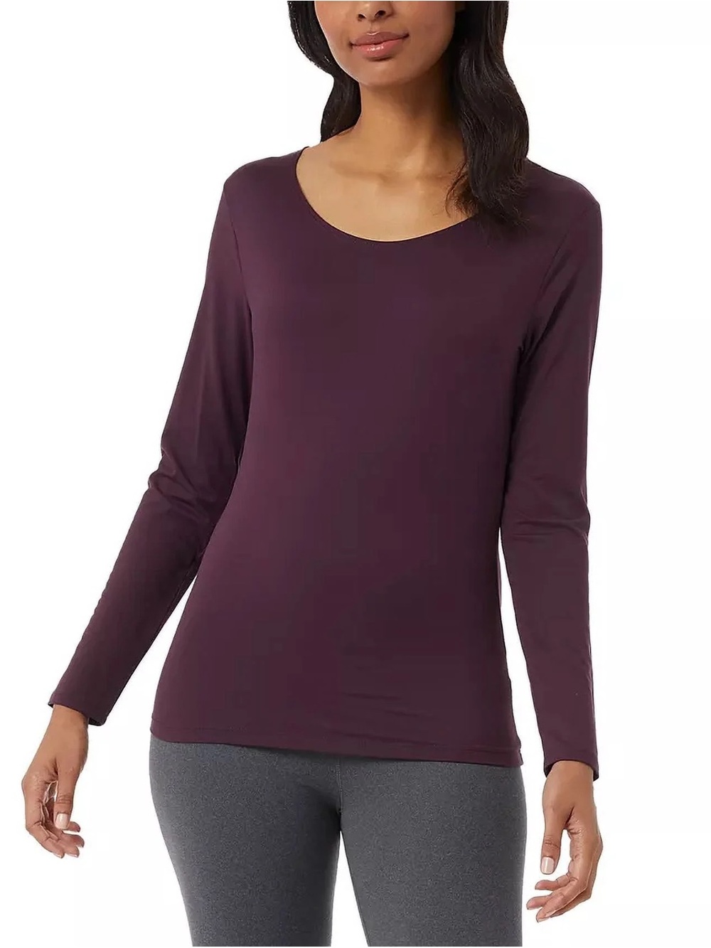 32 Degrees Women's Long Sleeve Scoop Neck Top - Plum
